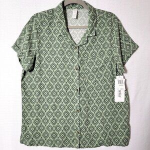 Marika Camp Shirt Womens Sz XL Button Up Short Sleeve Sage Green NWT Vacation